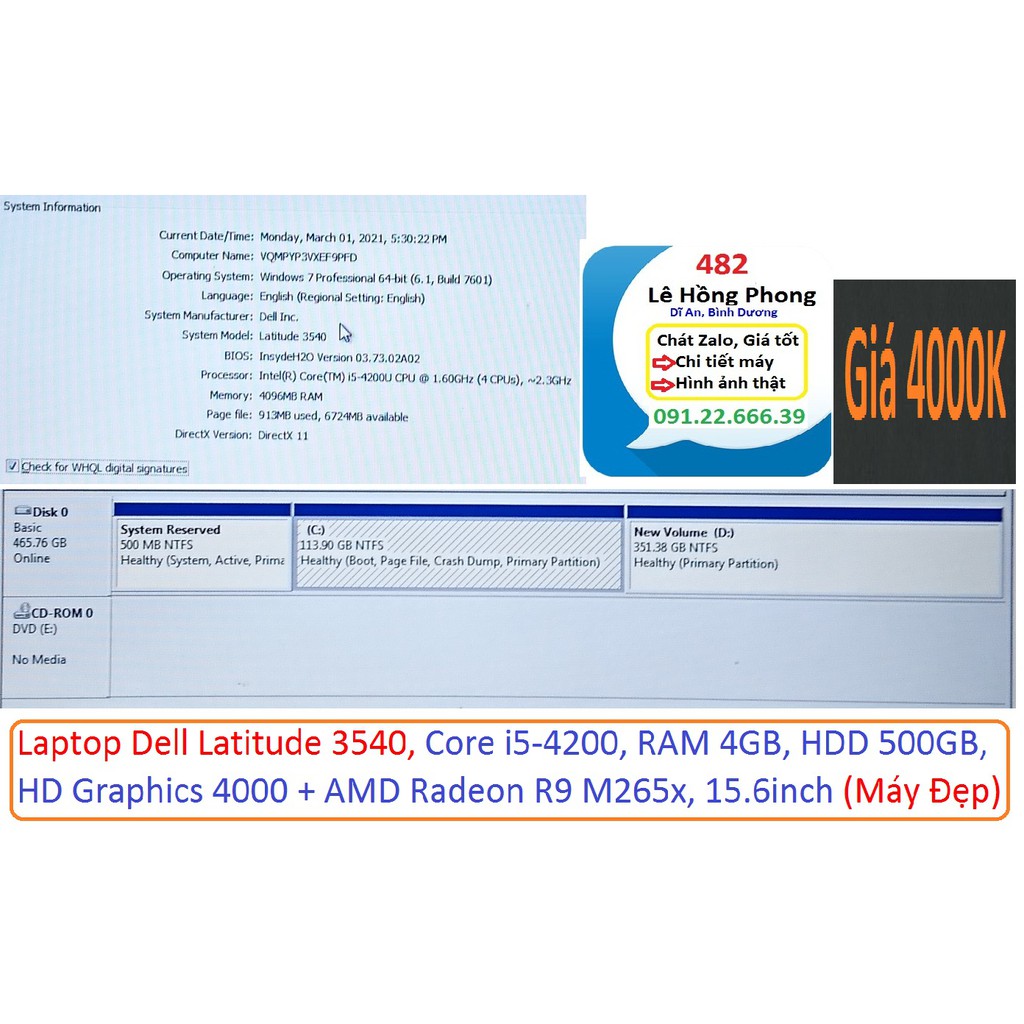 Laptop Dell Latitude 3540, Core i5-4200, RAM 4GB, HDD 500GB, HD Graphics 4000 + AMD Radeon R9 M265x, 15.6inch (Máy Đẹp) | BigBuy360 - bigbuy360.vn