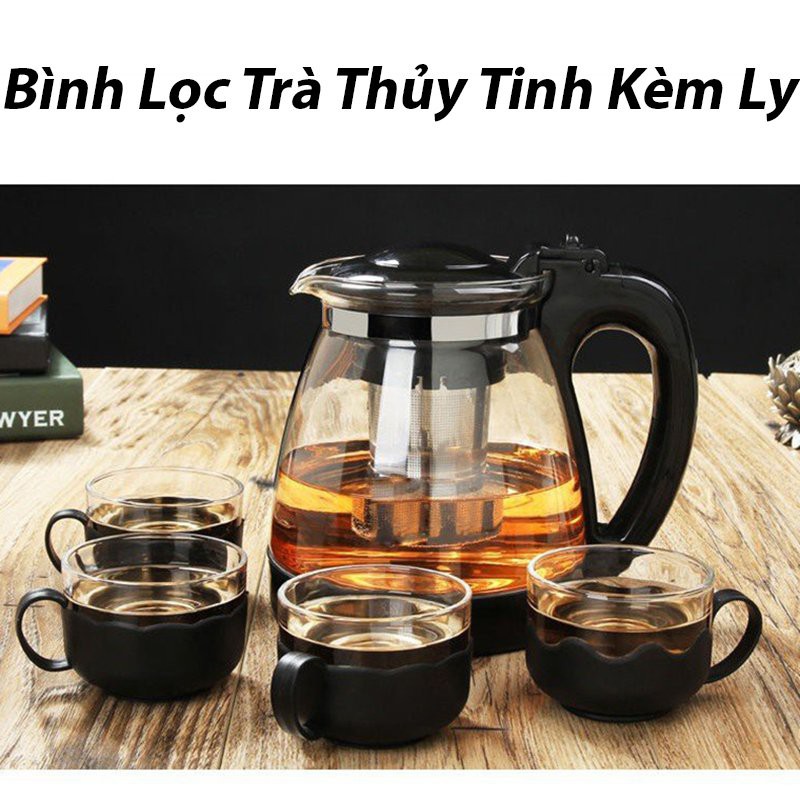 Bình lọc trà thủy tinh cao cấp - 700Ml tặng kèm 4 ly