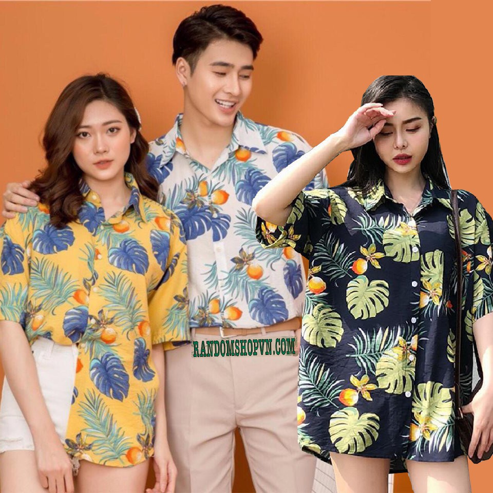 Áo sơ mi họa tiết lá đào