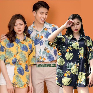 Áo sơ mi họa tiết lá đào