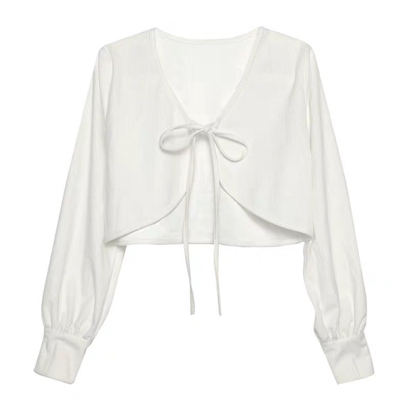 Áo khoác ngoài cardigan croptop nữ màu trắng phong cách hàn quốc