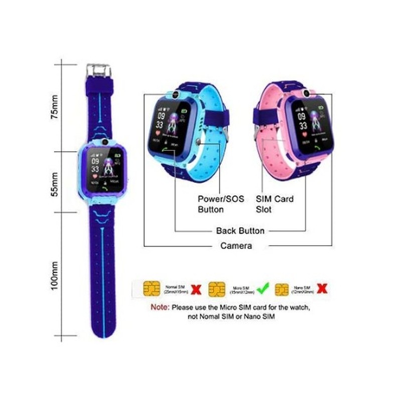 [ Ready Stock ] Waterproof IP67 Q12 Children's Smart Watch/ SOS Phone Watch Smart Watch Ith GPS Tracker HD Touch Screen/ Sports Pedometer  Smart Watch Alarm Clock Camera Game Boys Girls Christmas Birthday Gift