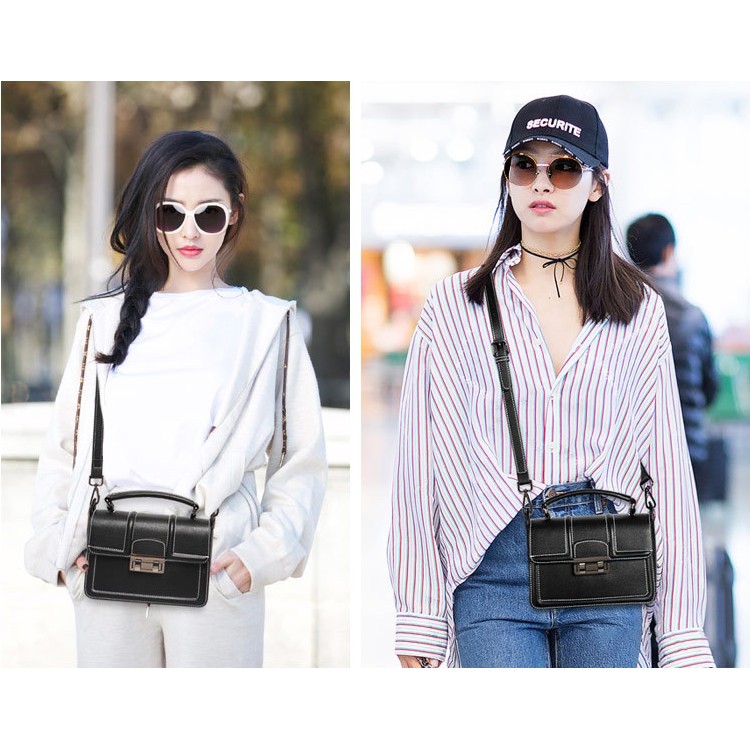 Túi Xách Nữ Đeo Chéo Đen Khóa Xoay - Hàng QC cao cấp