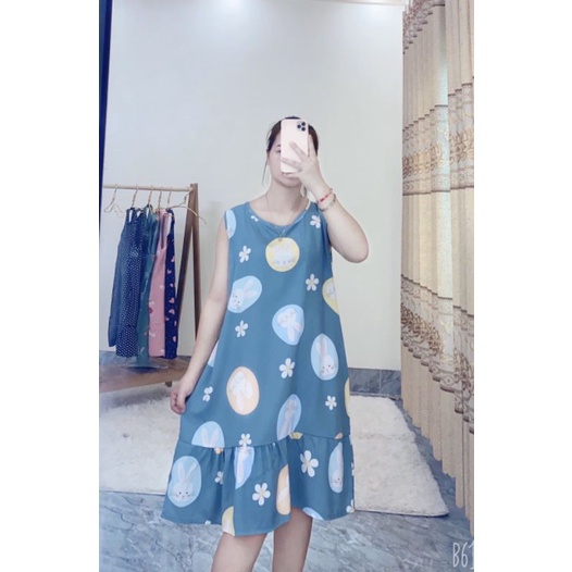 Váy tole lanh hè 50_79kg, đầm mặc nhà bigsize và mẹ bầu mềm mát