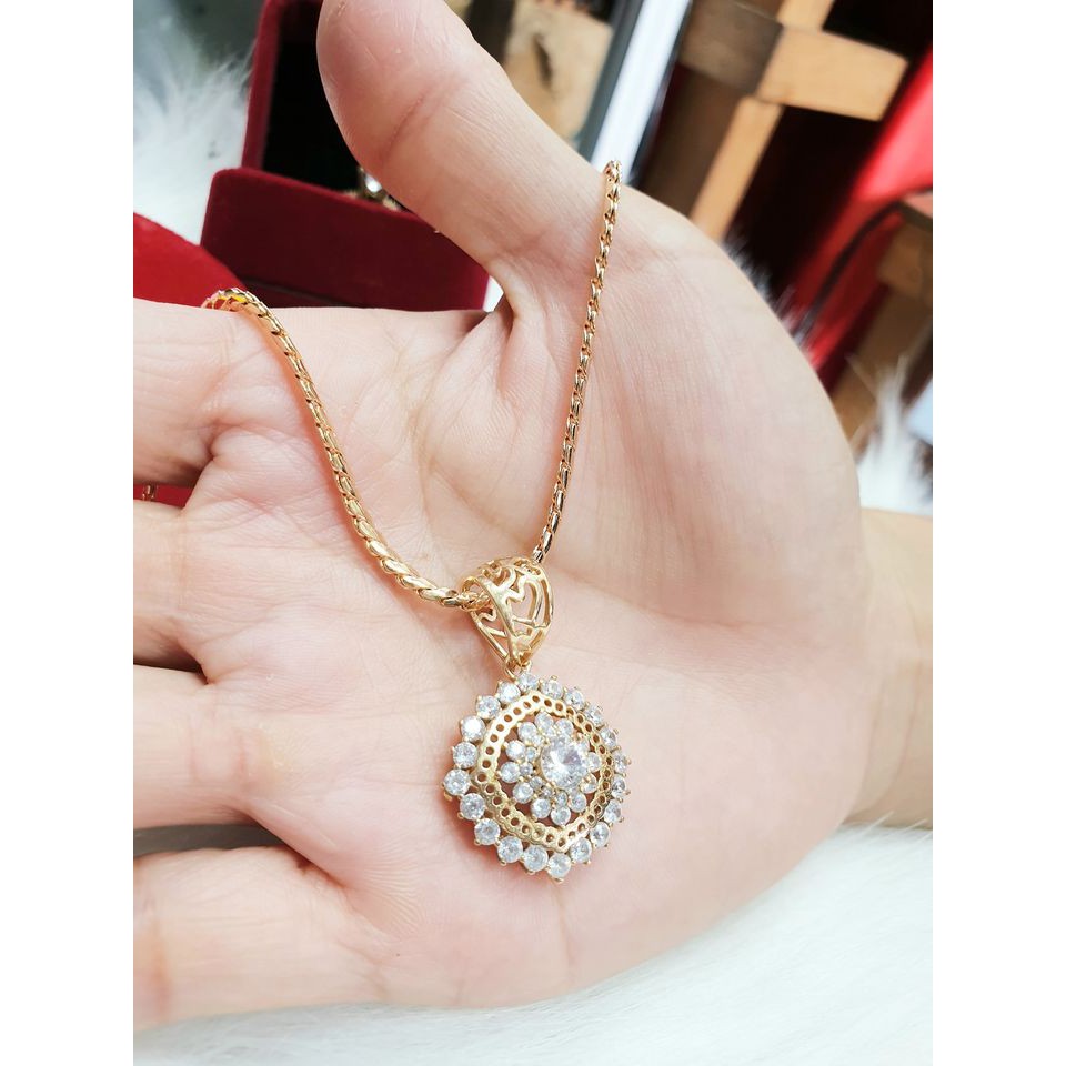 (Không phai màu) Mặt Dây Chuyền Full Xoàn Đóng Chấu Vàng Vonfram Cao Cấp- Dùng tắm rửa thoải mái không kiêng mồ hôi