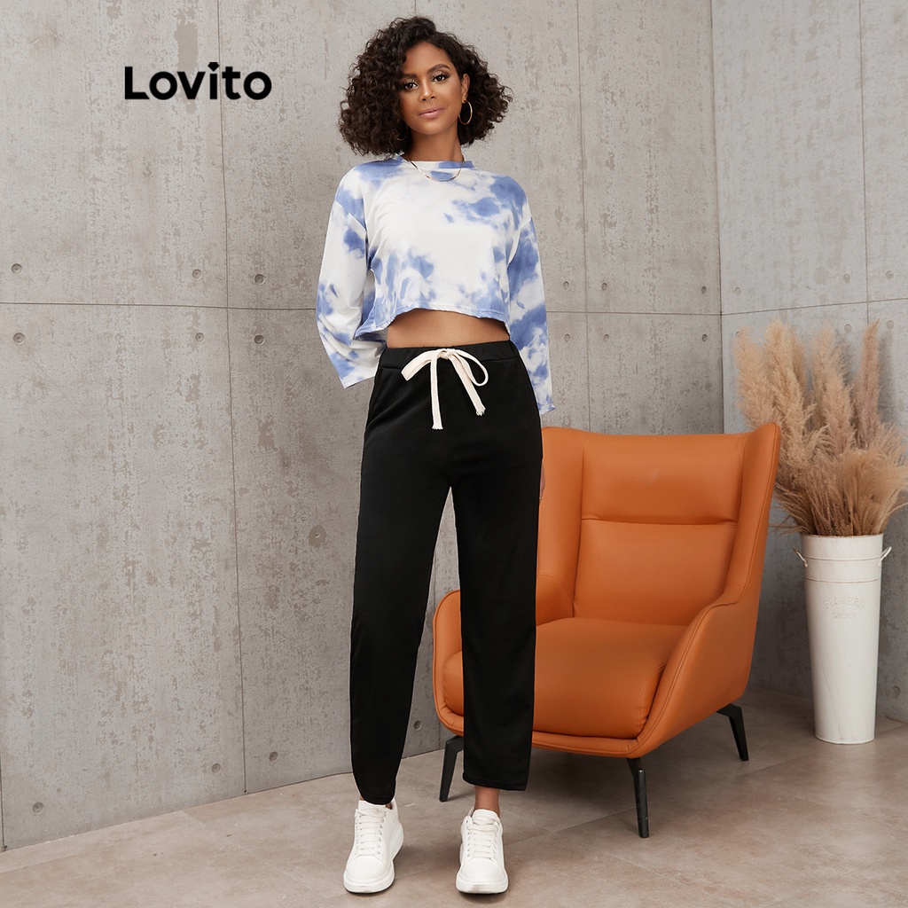 Quần Lovito cơ bản dây rút màu trơn mặc thường ngày L17X143 (Đen)