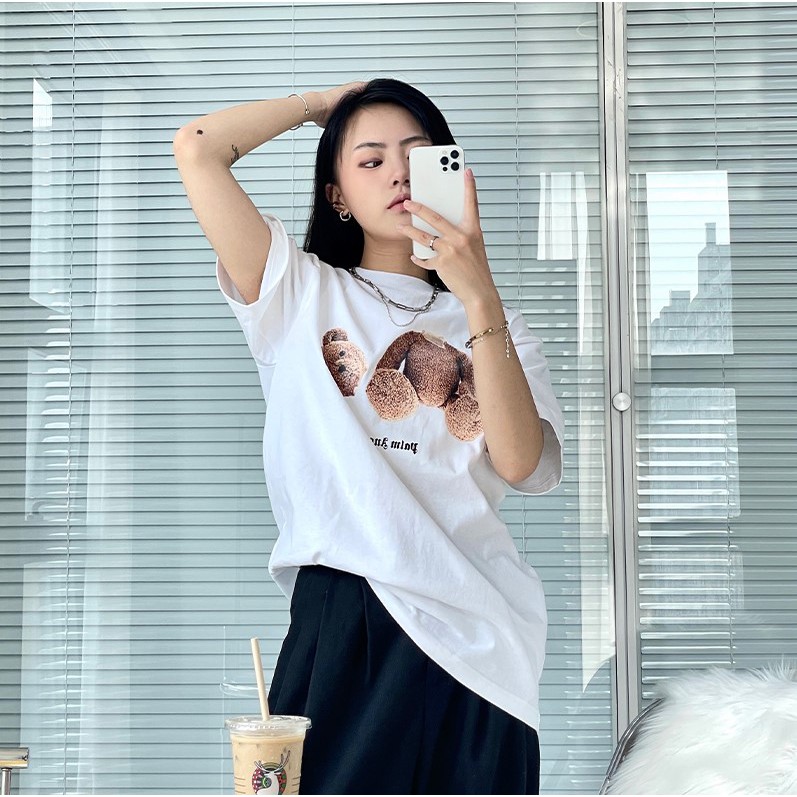 Áo phông palm angels form rộng tay lỡ đẹp, áo thun palm angels form rộng tay lỡ unisex cotton AT106 Miucho in logo