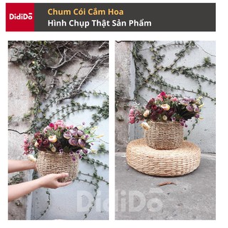 Giỏ cói cắm hoa để bàn D17xH14cm