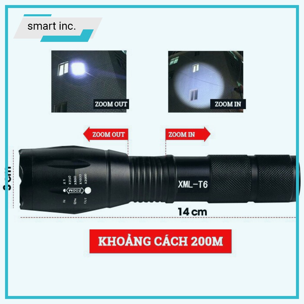 Đèn Pin Siêu Sáng Bóng Led Xml T6 Police Mini 🏆HOT🏆 Cầm Tay Chống Nước Chiếu Xa Đến 500m Trọng Lượng 180g