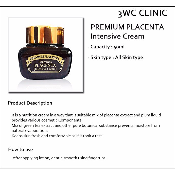 Kem dưỡng trắng da chống lão hóa chiết xuất nhau thai cừu 3W Clinic Premium Placenta Intensive Cream