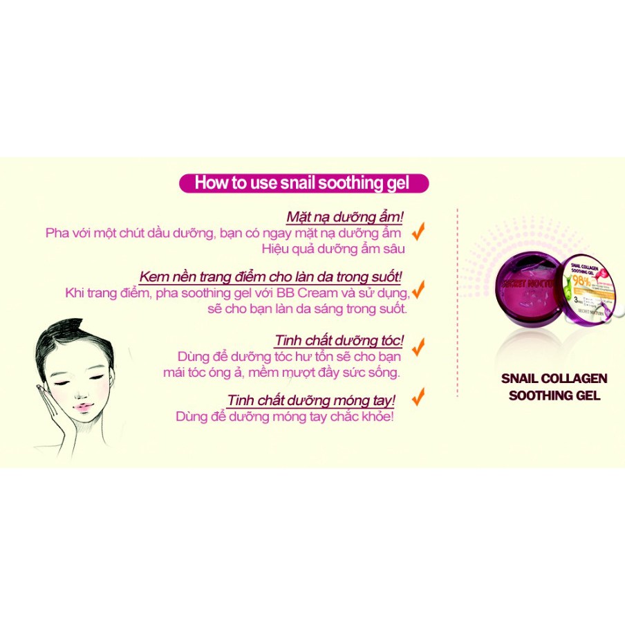 Gel dưỡng dịu da chống lão hóa Chiết Xuất Collagen Ốc Sên 98% Secret Nocturn Snail Soothing Gel (Hàn Quốc) | BigBuy360 - bigbuy360.vn