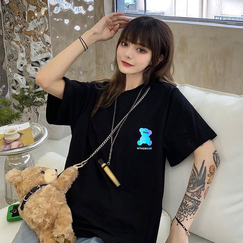 áo thun nữ form rộng unisex in họa tiết hình gấu