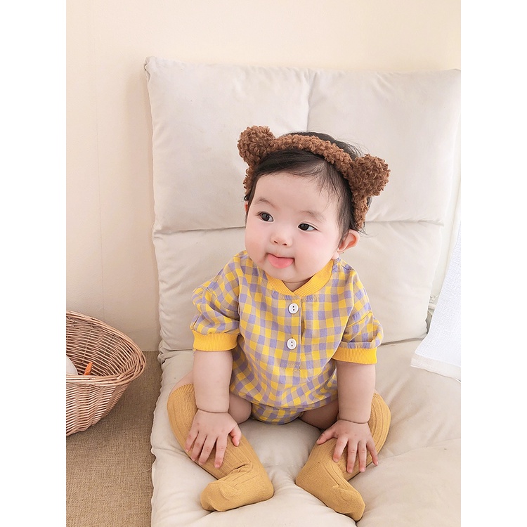 Áo Liền Quần Tay Ngắn Chất Liệu Cotton Họa Tiết Sọc Caro Cho Bé Trai 0-18 Tháng Tuổi