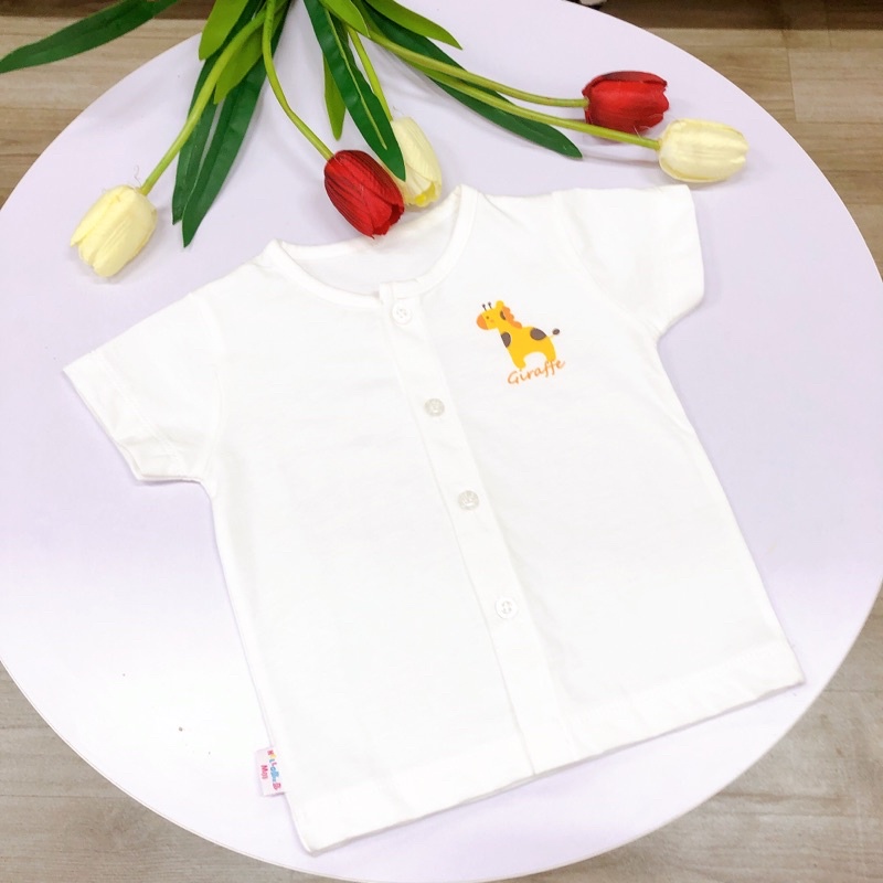 Áo Trắng Cộc Tay Cúc Giữa Hello B&amp;B Cho Bé Sơ Sinh