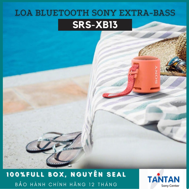 Loa BLUETOOTH EXTRA-BASS Sony SRS-XB13 | Chuẩn Kháng nước, bụi IP67 - Pin: 16h - Kết nối cùng lúc 2 loa - Cắm dây - 253g