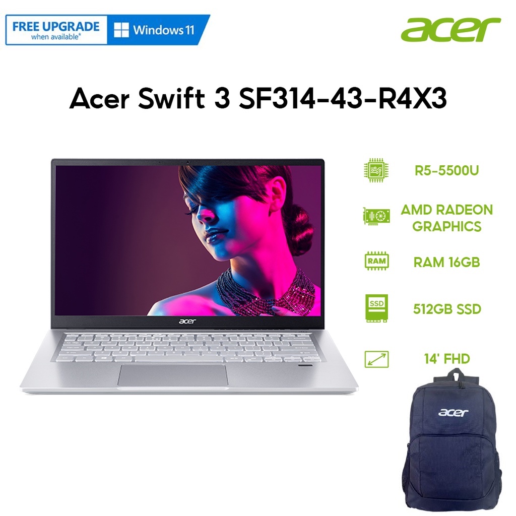 Laptop Acer Swift 3 SF314-43-R4X3 (R5-5500U | 16GB | 512GB | 14' FHD | Win 11)
