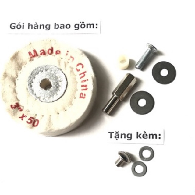bộ trục và bánh vải đánh bóng 75mm cán 6.25mm dày 13mm.