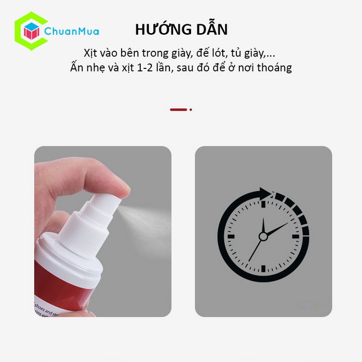 Xịt Khử Mùi Giày Dép Mùi Dịu Nhẹ Chai 100ml ( Khử Mùi Giày Thể Thao, Giày Da, Dép Đi Trong Nhà,...)