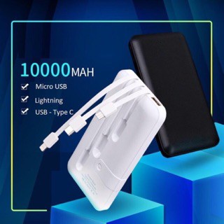 Sạc dự phòng Tích Hợp 3 Dây Sạc 4 cổng ra - Q-Power 10,000mAh/3,7v Li-Polymer - Đèn báo % Pin