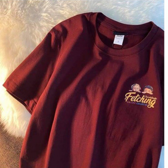 Áo Thun Unisex FETCHING CHOCOLATE❤Màu Đỏ Mận Siêu Kool❤️ Tay Lỡ form rộng Nam/Nữ ❤️ [FREESHIP] | BigBuy360 - bigbuy360.vn