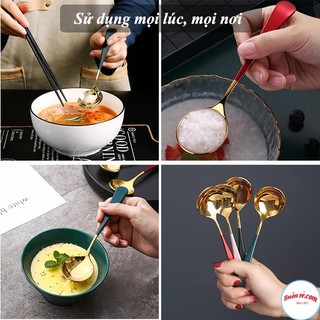 [Mã SKAMLTSM9 giảm 10% đơn 99K] Thìa Ăn Cơm Bằng Inox Mạ Vàng Cán Dài Nhiều Mầu Sang Trọng-00945