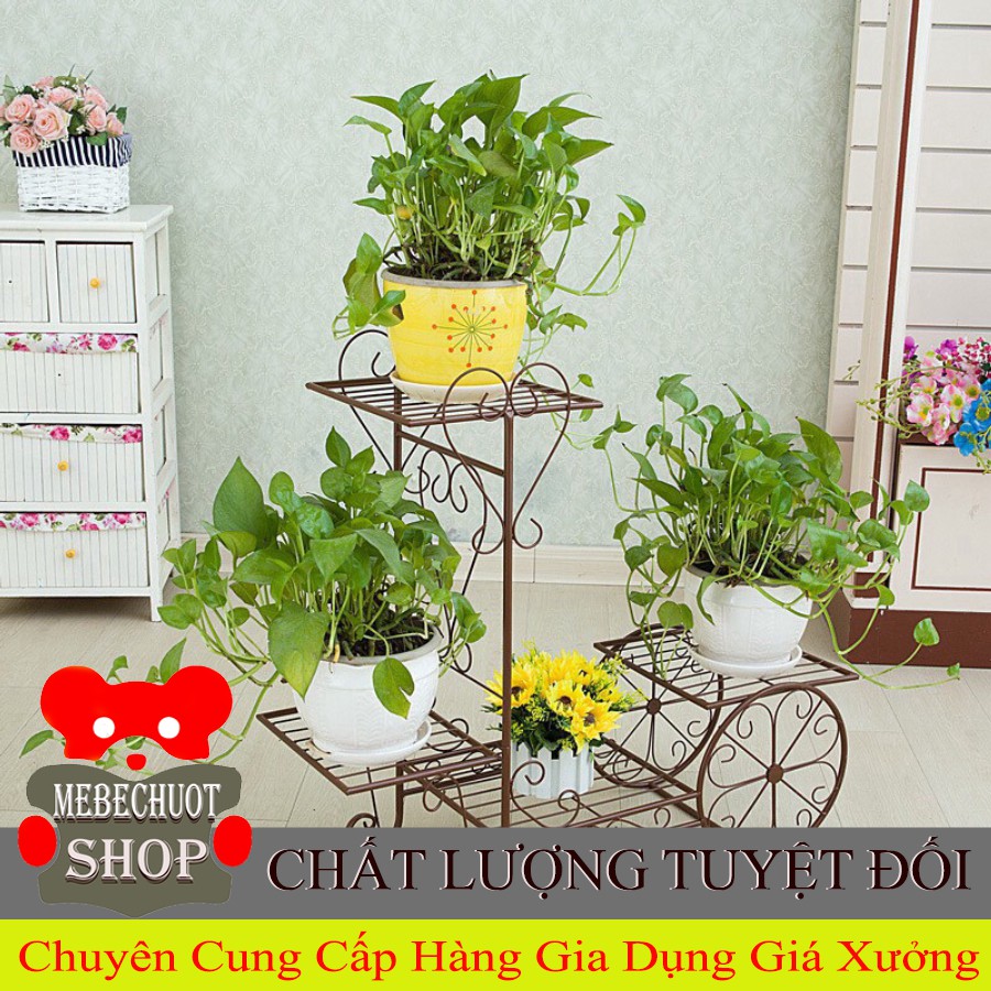 [Bán giá gốc] Giá sắt để chậu hoa, cây cảnh 4 tầng hình bánh xe ]