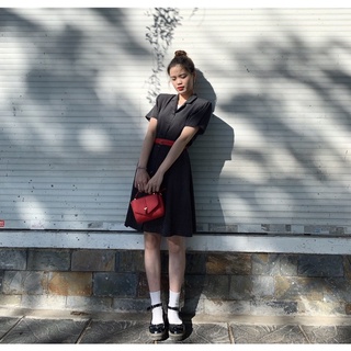 Đầm sơmi tay ngắn chấm bi vintage Retro