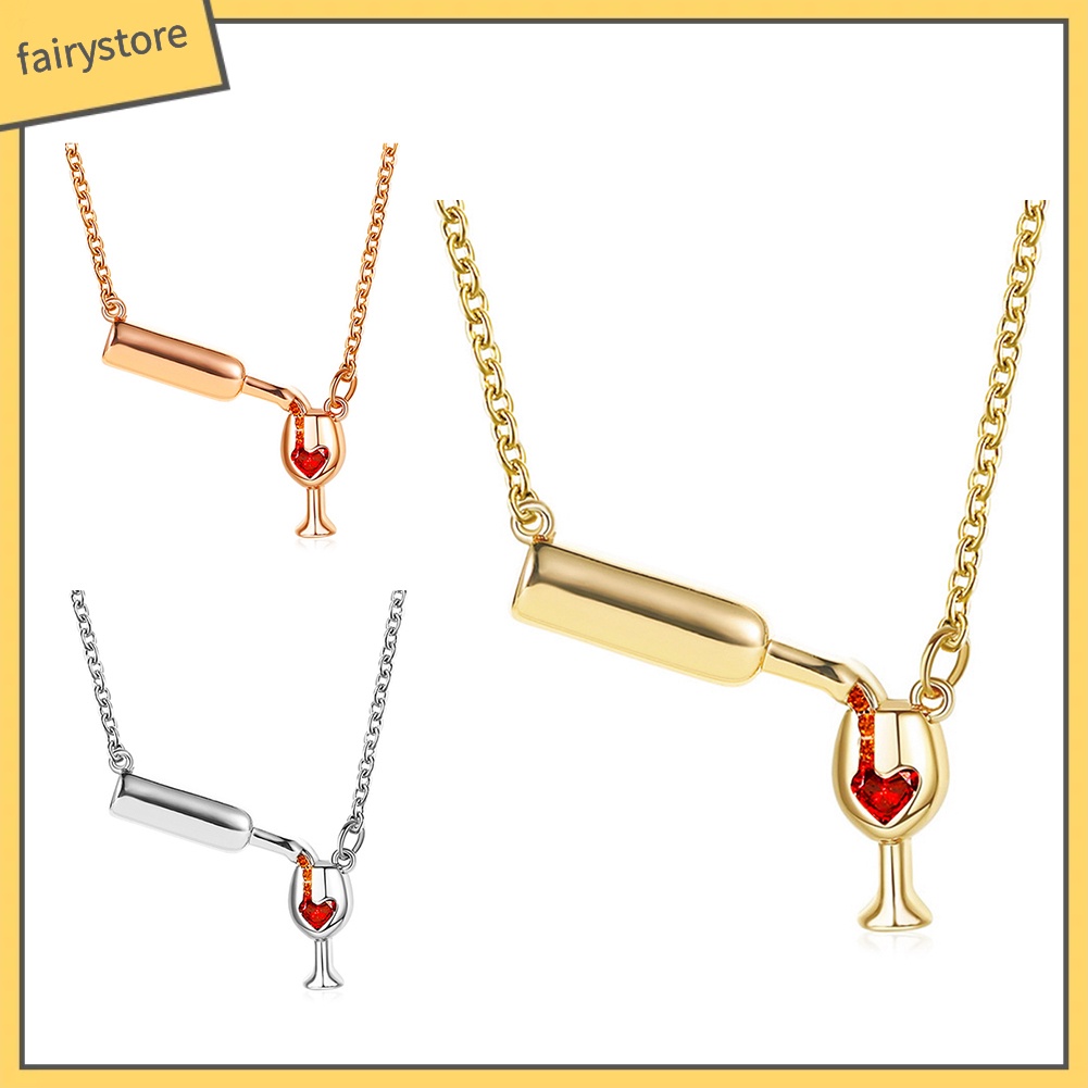 Dây Chuyền Hợp Kim Hình Ly Rượu Đính Đá Ruby Giả