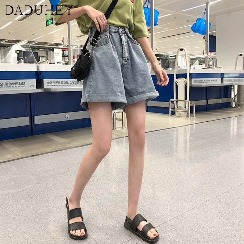 Quần Short denim Ống Rộng Lưng Cao Màu Sắc Tươi Sáng Thời Trang Mùa Hè 2022 Cho Nữ Có size Lớn