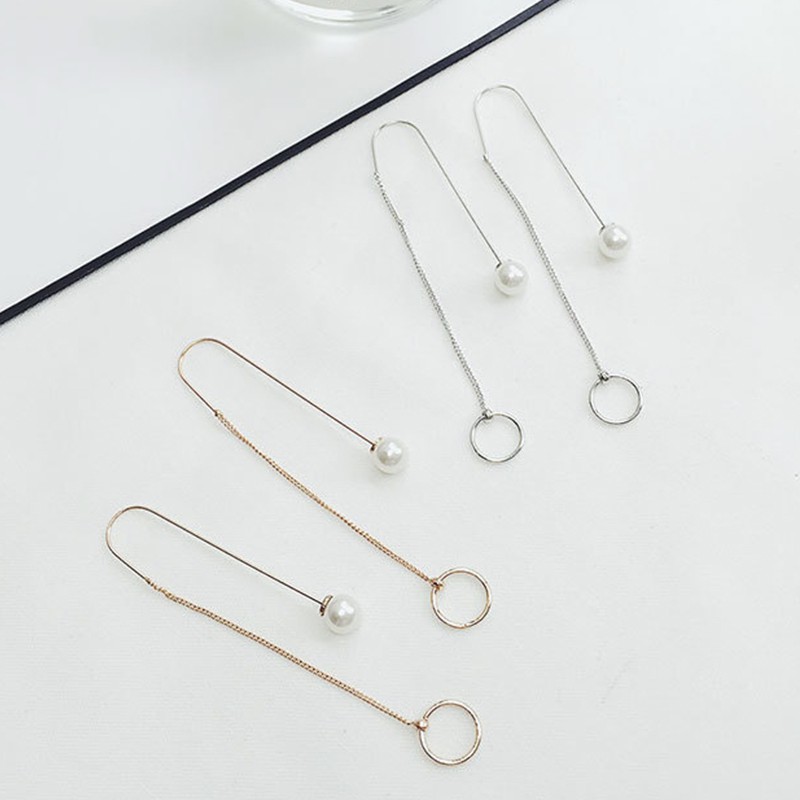 Bông tai hợp kim dài đính ngọc trai giả phong cách retro