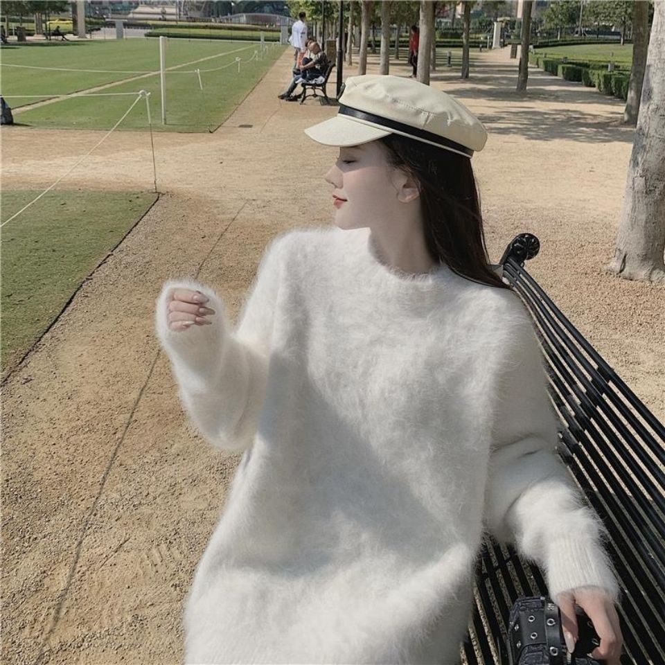 Áo Sweater Dáng Rộng Vải Lông Cừu Thời Trang Thu Đông Cho Nữ