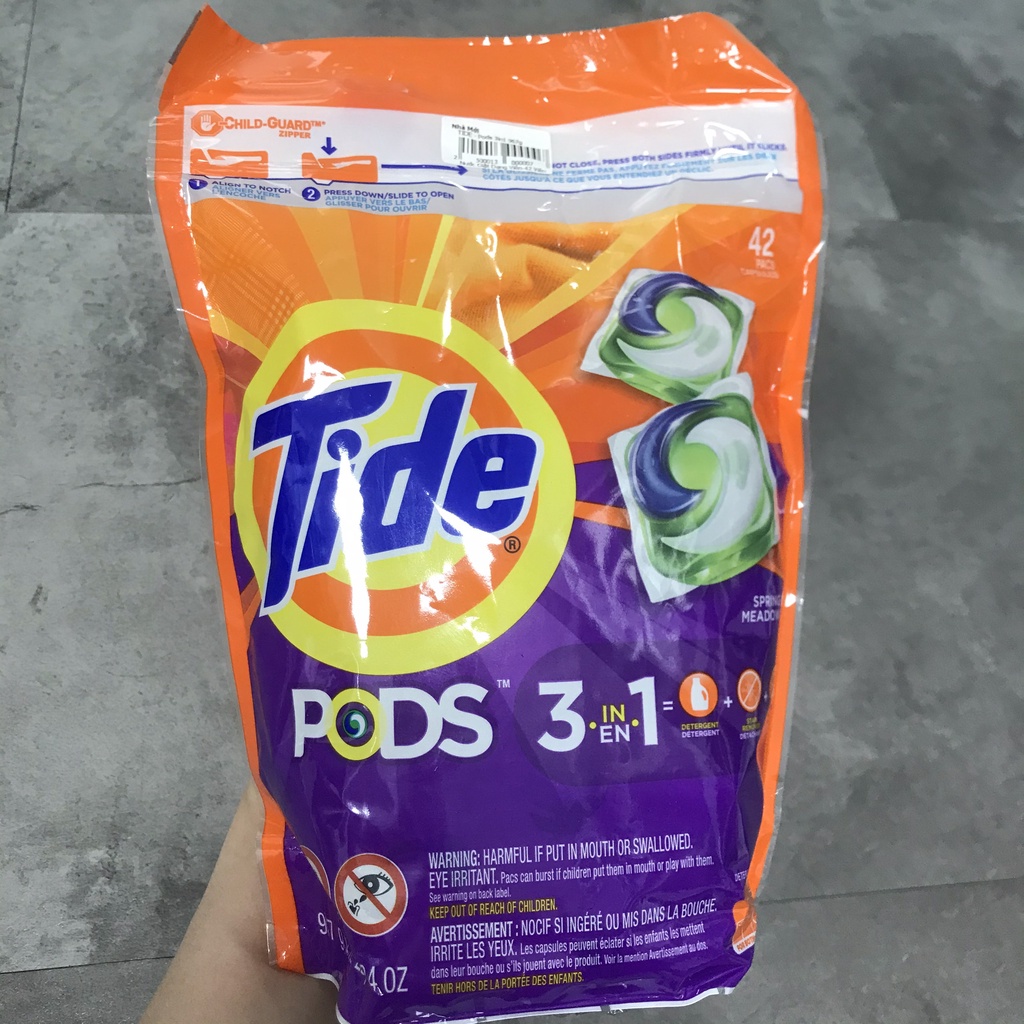 Viên xả thơm quần áo TIDE Mỹ 42 Viên Pods 3in1 - Viên giặt xả quần áo Tide dạng túi