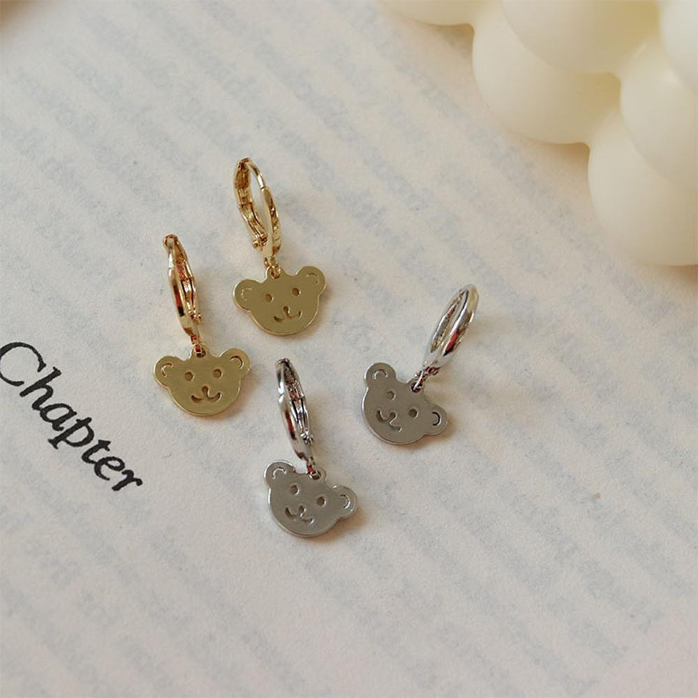QQMALL Bông Tai Hình Gấu Bằng Thép Không Gỉ Dễ Thương Thời Trang Cho Nữ