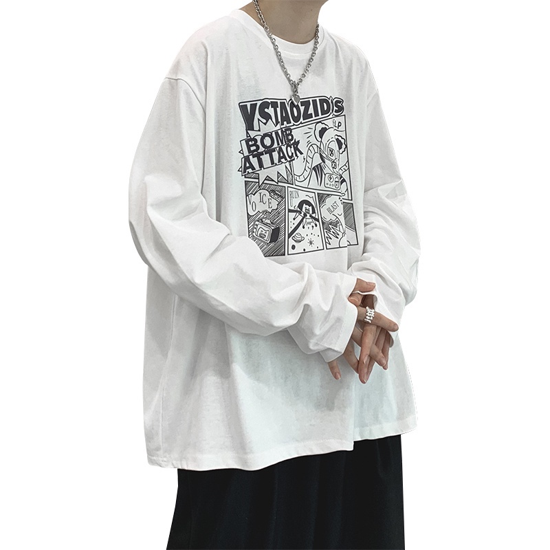 Áo thun tay dài cổ tròn in hình anime thời trang cho nam và nữ