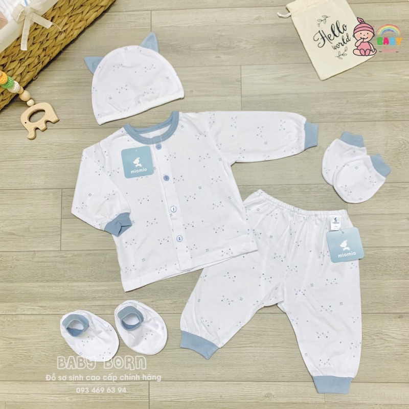 Miomio - Bộ sơ sinh cúc giữa cotton mỏng, mềm mát, an toàn cho bé