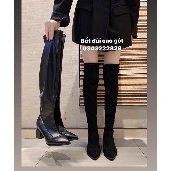 Boot đùi cao gót, bốt đen da lộn ♥︎ (hàng od)