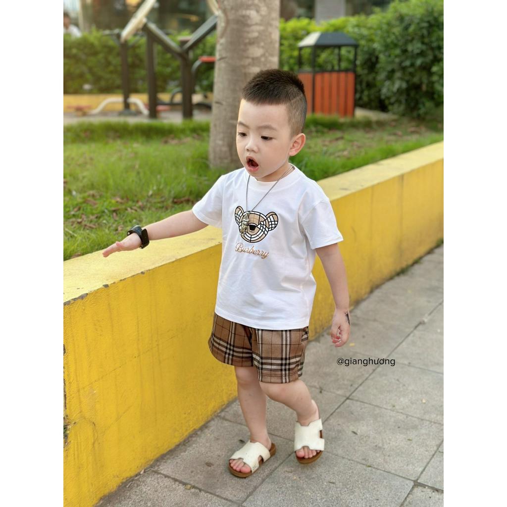 Set áo thun gấu bbrr trẻ em quần họa tiết cho bé , bộ áo thun quần short trẻ em unisex , Kid_genz