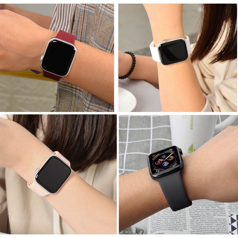 Dây đeo silicon thay thế cho đồng hồ Apple Watch series 1/2/3/4/5/6/7/SE size 38mm-40mm-42mm-44mm nhiều màu tuỳ chọn
