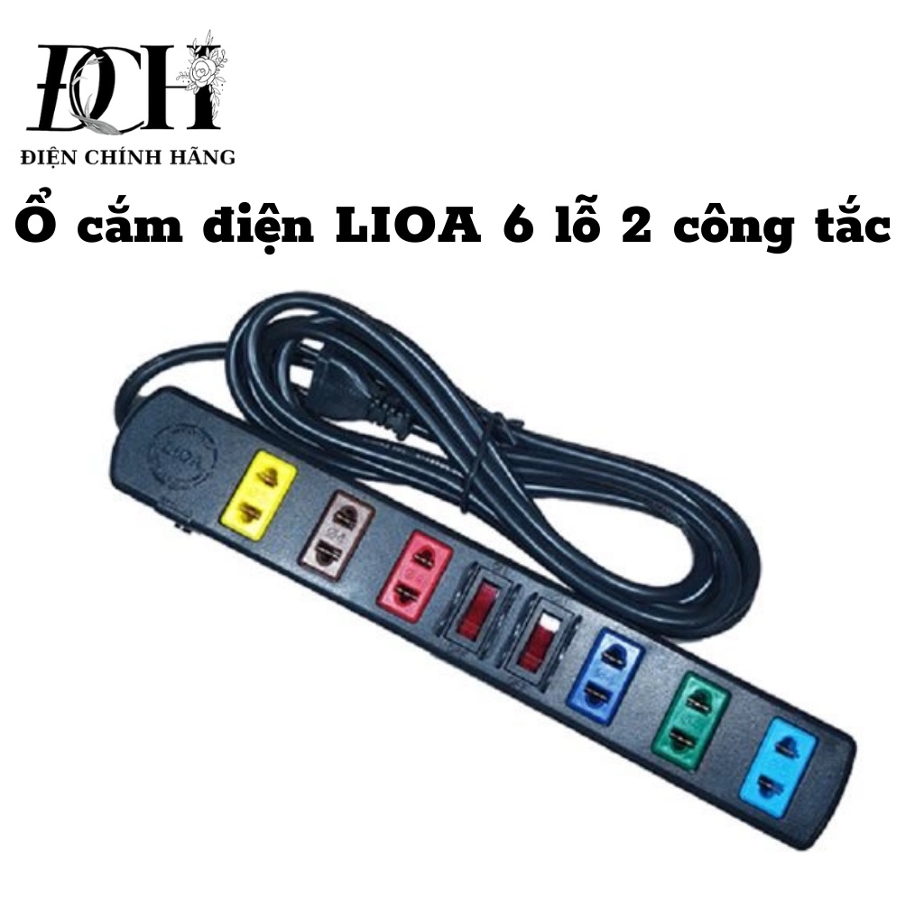 Ổ cắm LIOA 6 ổ 2 công tắc 6S3 & 6S5 - bảo vệ quá tải bằng CB