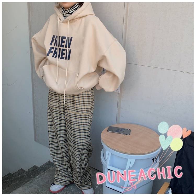 DUNEA Áo Hoodie Dáng Rộng Bằng Lông Cừu Dày Phong Cách Retro Dành Cho Nữ