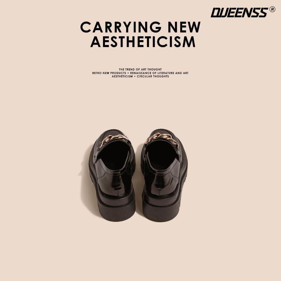 Giày Da Mũi Tròn Đế Dày Phong Cách Anh Quốc 2022 Cá Tính Cho Nữ