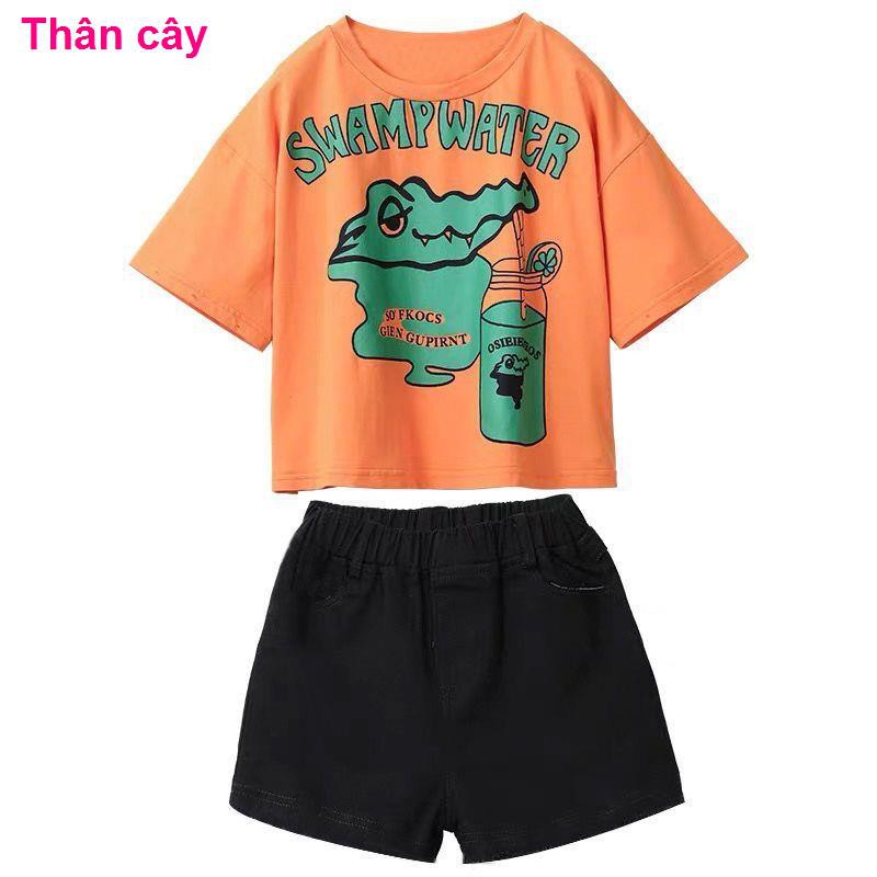 Bông tinh khiết [Một chiếc  bộ] Bộ đồ cotton trẻ em, bé gái mùa hè phiên bản Hàn Quốc mới, lớn thể thao em hai m