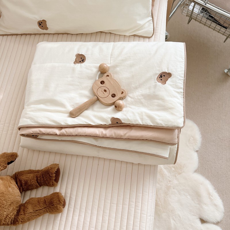 Chăn/ Áo gối cotton nguyên chất thân thiện với da in hình gấu cho trẻ em