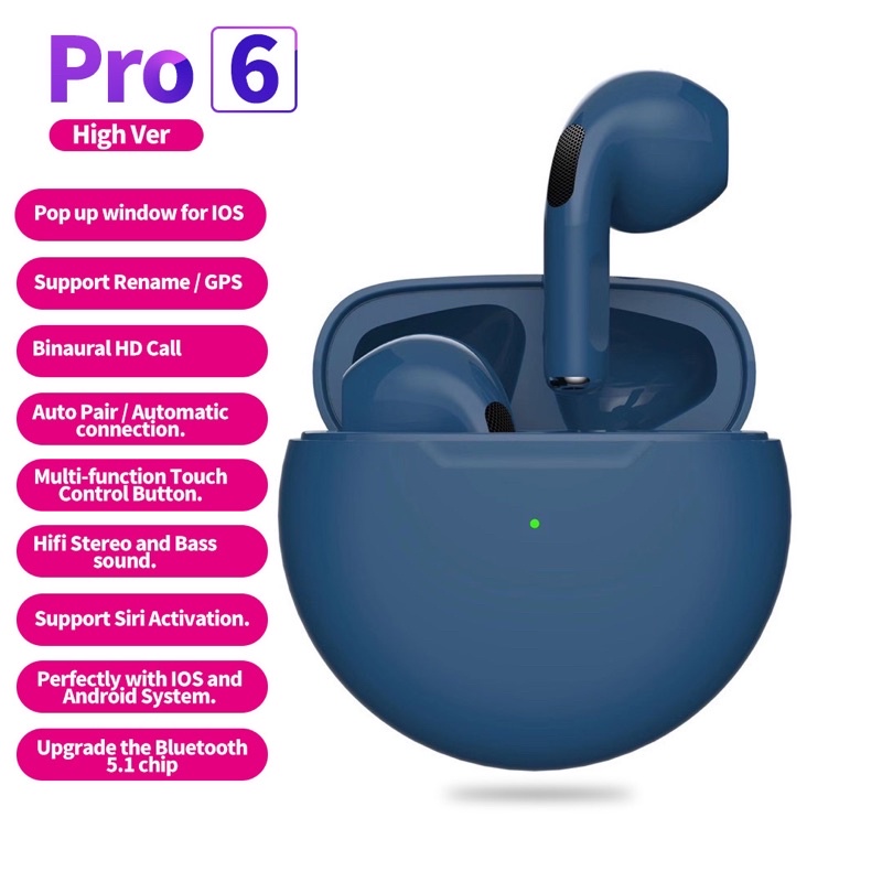 Tai Nghe Không Dây Vitog Pro 6 TWS Kết Nối Bluetooth Với Mic, Bảo Hành 12 Tháng
