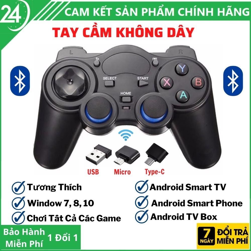 Tay cầm chơi game không dây Bluetooth 2.4G - Tay cầm chơi game PC / Laptop / Điện Thoại / TV Android / TV Box - BH 1 năm