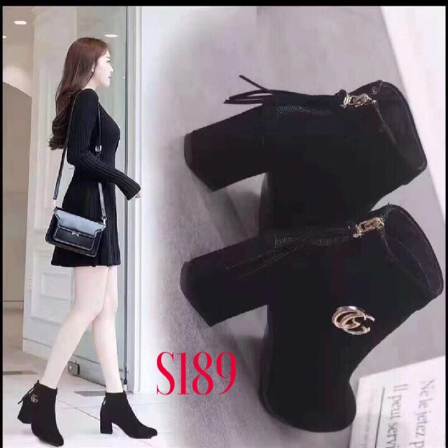 Bốt cổ ngắn CG da lộn khoá sau S189