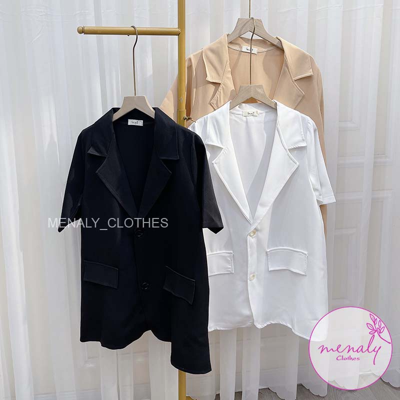 Áo vest blazer nữ dáng suông rộng cộc tay, mẫu áo khoác ngoài mùa hè dễ kết hợp trang phục-ABL01