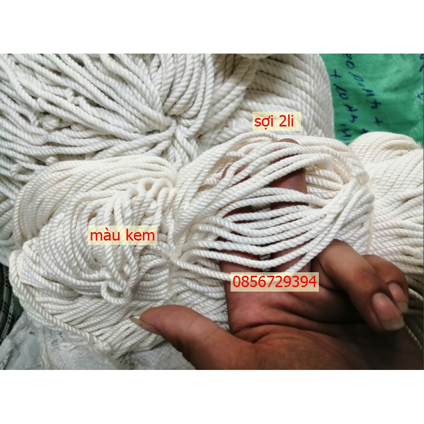 Dây thừng macrame se cotton, dây thừng trang trí size 2mm màu trắng kem