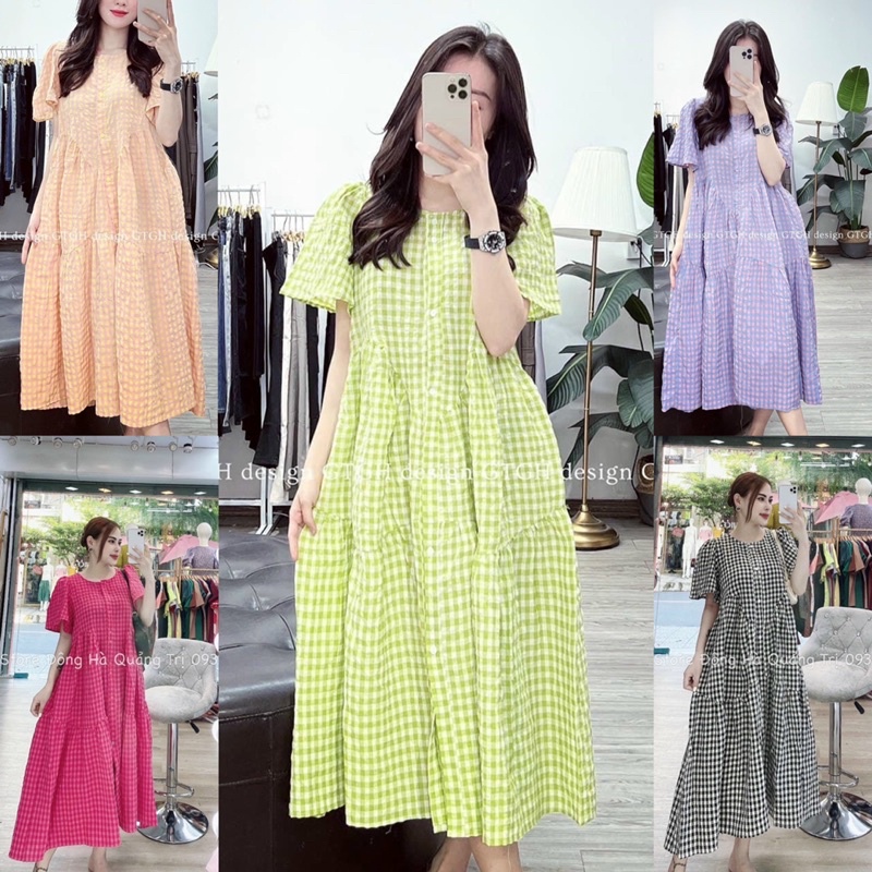 Váy Babydoll Kẻ Form Rộng Dáng Suông 6 Màu, Đầm Nữ Dáng Suông