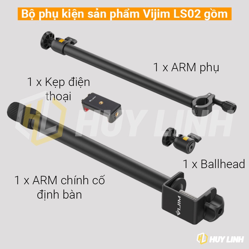 Tay ARM kẹp cạnh bạn ULANZI VIJIM LS02 - Stand điều chỉnh chiều cao quay TopShot 105cm